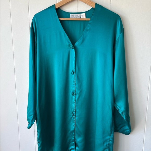 Vintage Ashley Taylor Silk Teal Button-Down Blouse | Size Medium - Picture 2 of 6